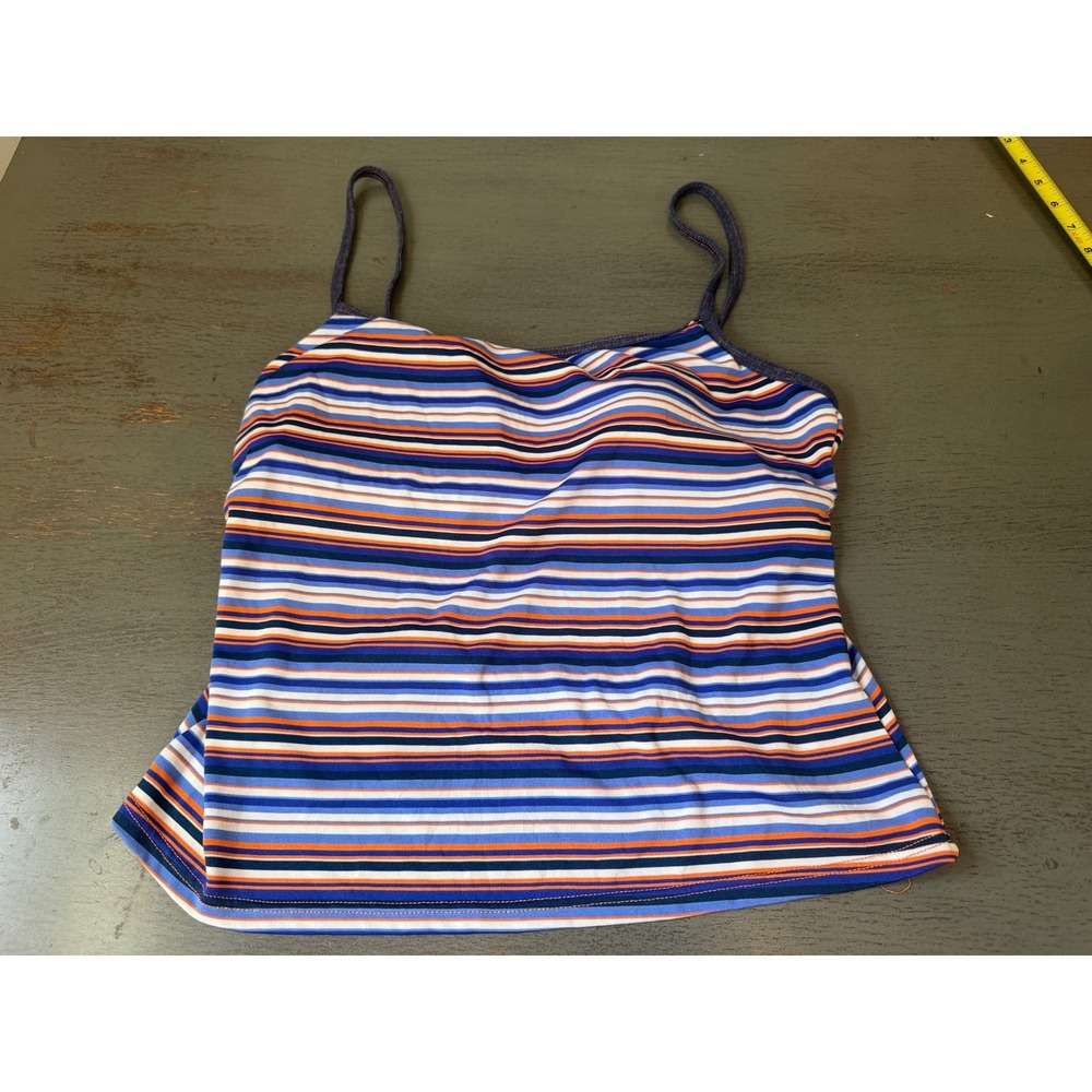 Baltex Womens Striped Tankini Swim Top Blue Orange White Size 14 Made in Canada